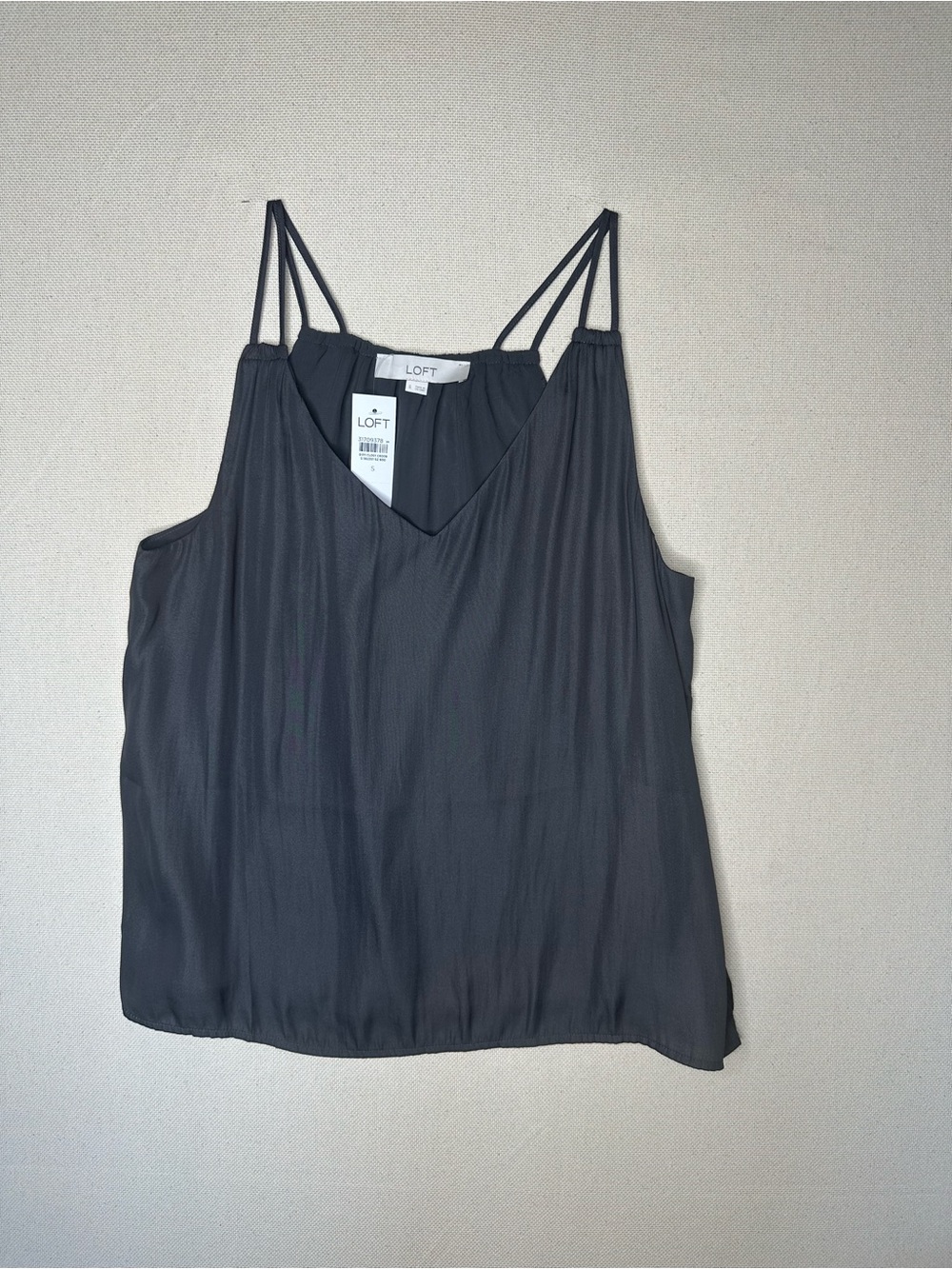 NWT LOFT Double-Strap V-Neck Charcoal Gray Camisole Small